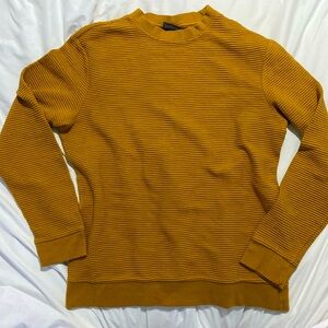 Mustard Yellow Men's H&M Ribbed Crewneck Lightweight Sweater